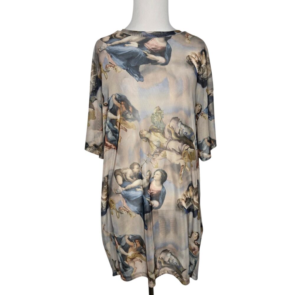 Vintage Y2K Forever 21 Renaissance Art Religious Mesh Dress Sheer Women Small